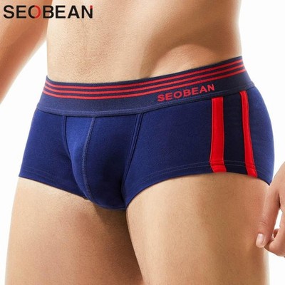 Seobean Men's Breathable Cotton Boxer Briefs U-convex Pouch Low-waist Comfortabl