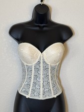 Dominique Lace Bustier Corset Ivory 34C Underwire Pushup Boned Stretch Feminine