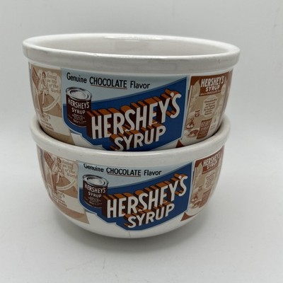 Vintage Houston Harvest Hershey's Chocolate Syrup Set Of 2 Stoneware Bowls Heavy