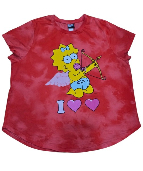 The Simpsons Maggie Simpson Girls Graphic Tee Red Tie-Dye Cotton Size 18