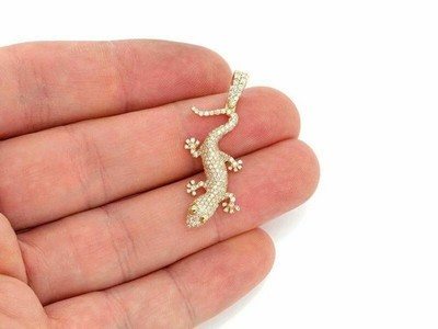 2Ct Round Cut Real Moissanite Lizard Pendant 14K Yellow Gold Plated Silver