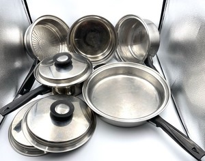 Set of 8 Pieces Vintage VOLLRATH Stainless Steel Cookware Pots Pans Lids *READ!*