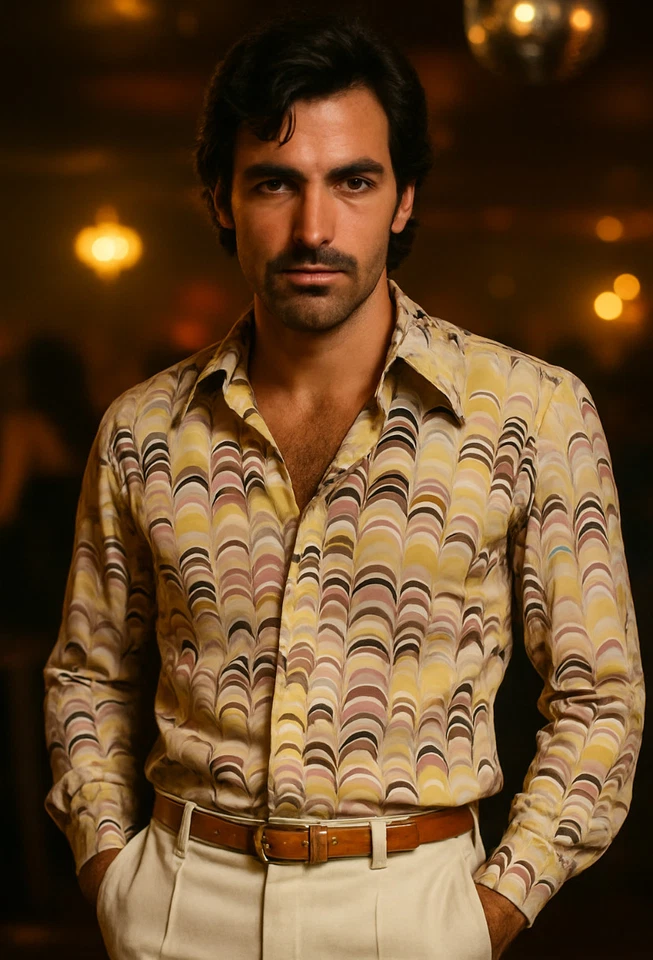 ANDY NEW YORK Vintage mid-70s Men's LS Polyester Disco Shirt - Sz L - Image 4 of 4