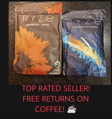 (2)RYZE MUSHROOM HOT COCOA + Coffee SERVINGS FUNCTIONAL MUSHROOM DRINK