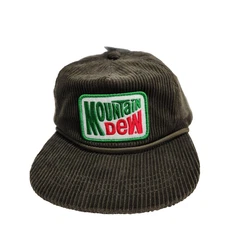 Mountain Dew Hat Cap Snap Back Green Corduroy Rope Patch Advertising Retro Mens