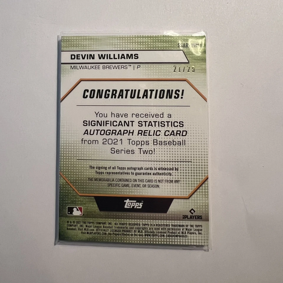 Devin Williams Significant Statistics Patch Auto #21/25 - Image 3 of 3