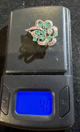 State Natural Round Diamond Emerald white Gold Earring set and pin pendant - Picture 9 of 14
