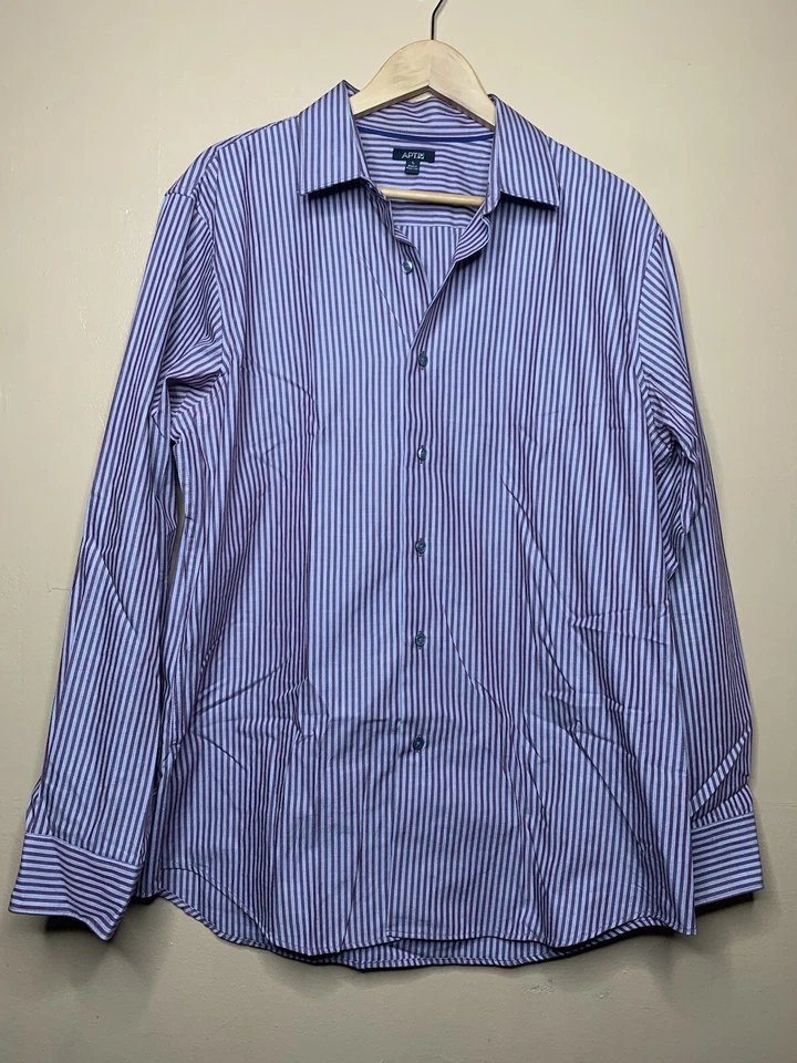 Apt.9 Men's Size Large Dress Shirt Purple Striped Button Down Long Sleeve - Image 2 of 4
