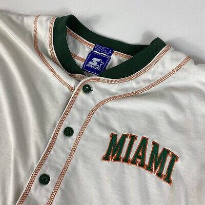 Vintage Miami Hurricanes Starter Jersey Adult Large Green White Baseball  90s Vtg