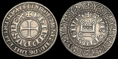 FRANCJA FILIPPE IV "LE BEL" (1285-1314). AR GROS TOURNOIS. 3.71 GMS CROSS PATEE - Zdjęcie 1 z 3