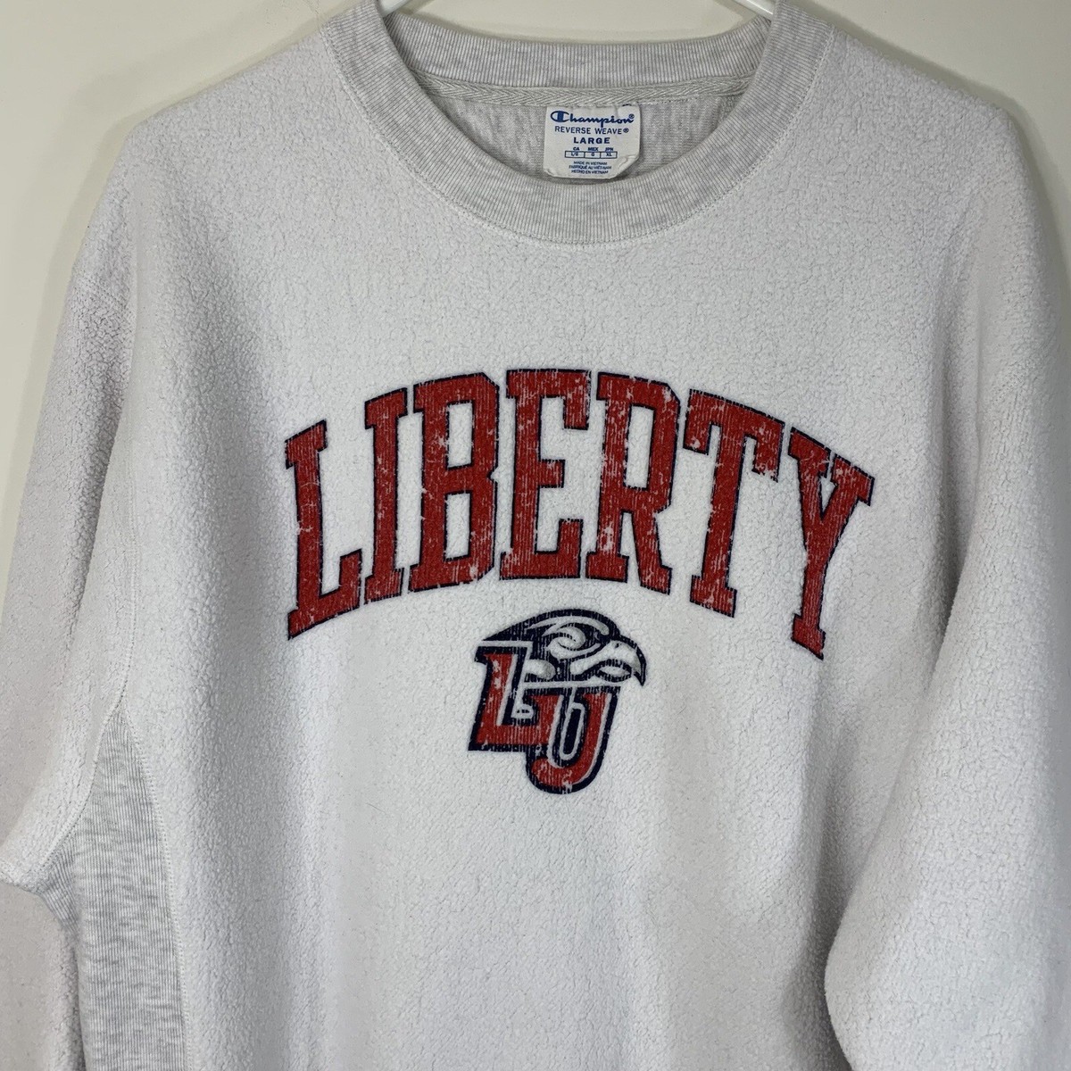 Liberty University Champion Mens L Reverse Weave Crewneck White 