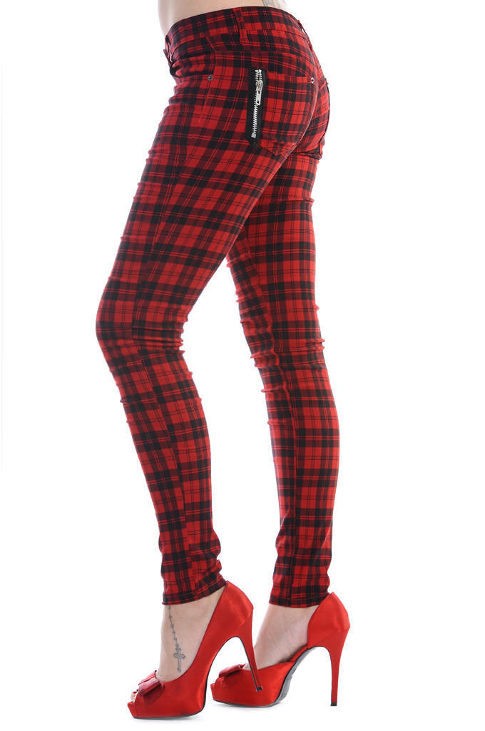 Plus Size Womens Tartan Check Print Elastic Waist Ladies Long Trousers   Red  14  Amazoncouk Fashion