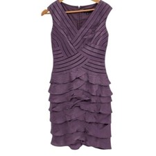 Adrianna Papell Dress Women Size 6 Purple Sleeveless V Neck Tiered Short Party