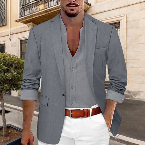Men Long Sleeve Suit Dress Casual Holiday Button Pocket Party Blazer Jacket Coat - Picture 32 of 32