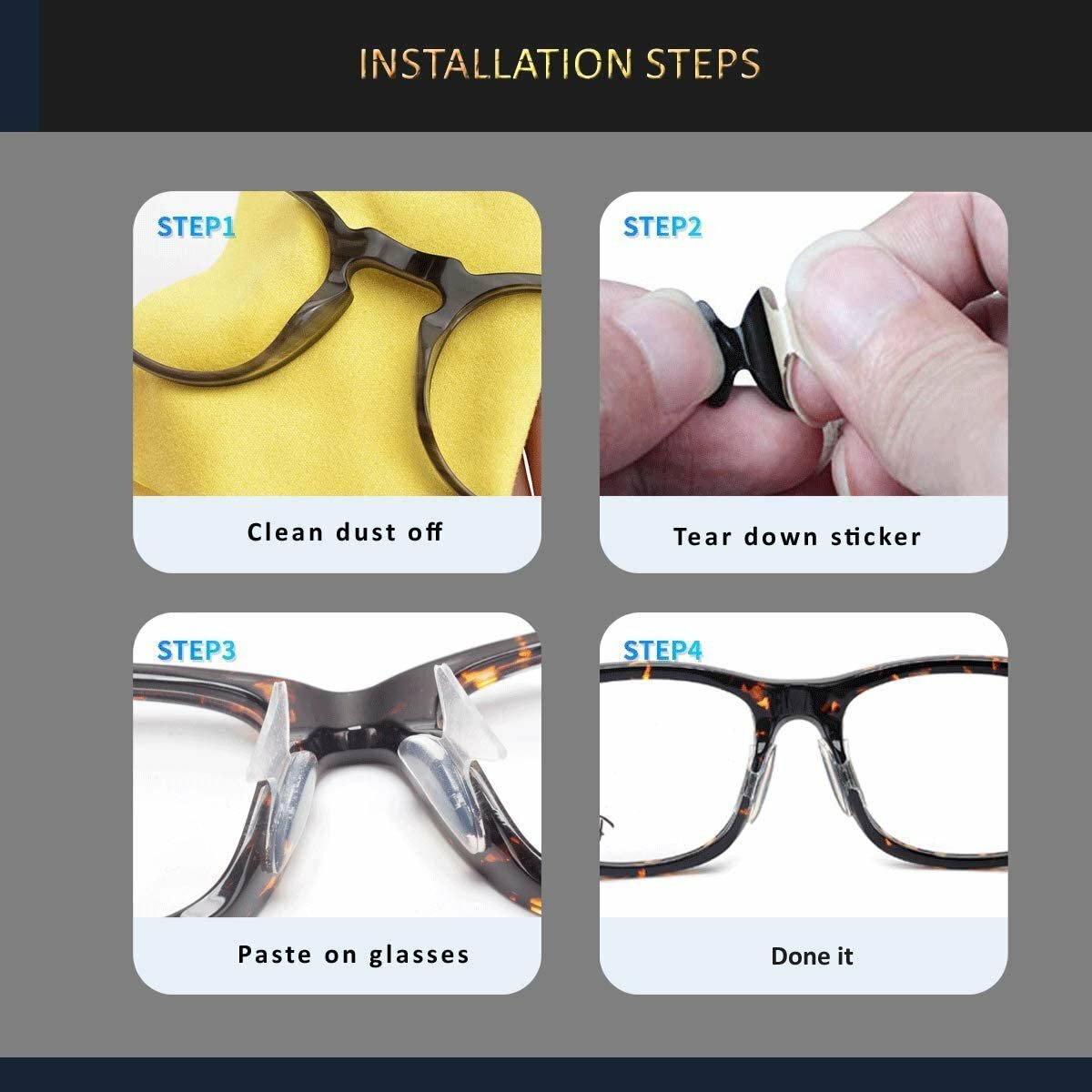 4 Pairs Antislip silicone Stick On Nose Pads For Eyeglasses Sunglasses