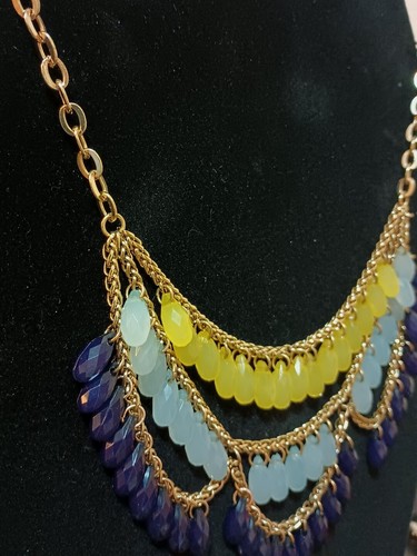 Lia Sophia 3 Strand Gold Tone Necklace Dangle Tear Drop Beads 16" - 19" NEW - Picture 3 of 9