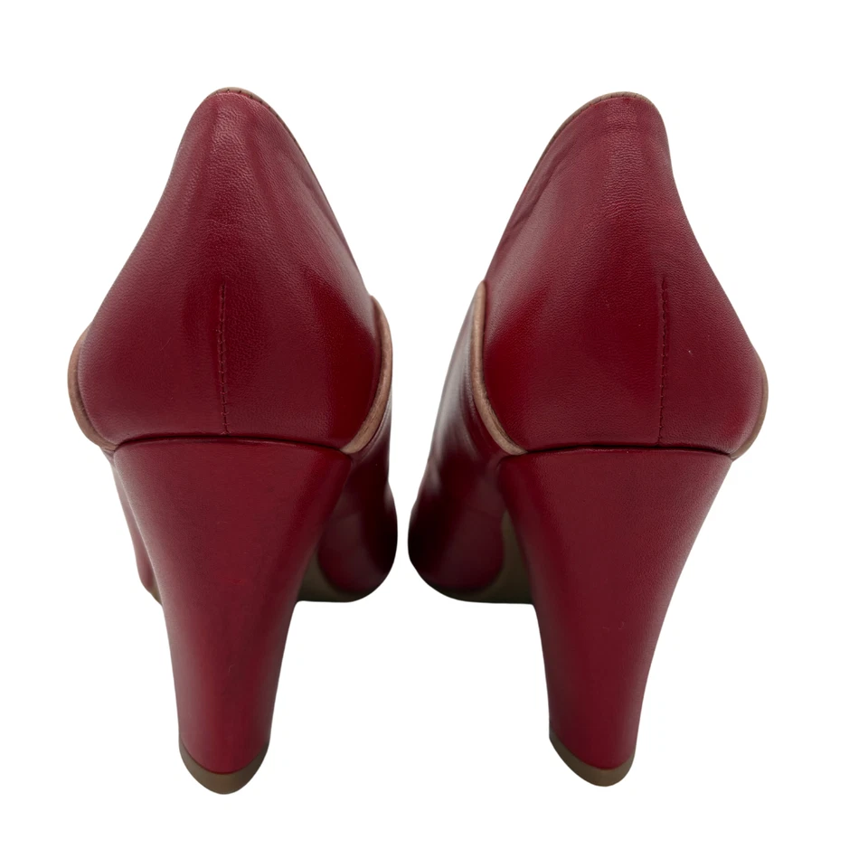 Miz Mooz Cameo Red Leather Heels US 8.5 / EU39 Retro Boho V-Cut Pump Portugal - Image 3 of 4