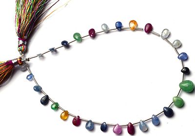 Super Fine Quality Natural Gem Emerald Ruby Sapphire Pear Shape Briolettes 10.5''