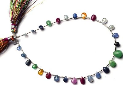 Super Fine Quality Natural Gem Emerald Ruby Sapphire Pear Shape Briolettes 10.5" - Image 1 of 4