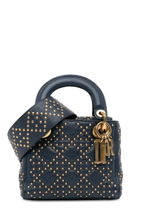 Dior Womens Mini Studded Lambskin Cannage Size Leather Tote Women