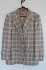 VINTAGE BROWN PLAID SEARS ROEBUCKS POLYESTER LEISURE SUIT JACKET 44L sport coat