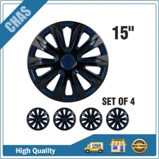 15" Set of 4 Black & Blue Wheel Covers Snap On Full Hub Caps Fits R15 Tire & Rim