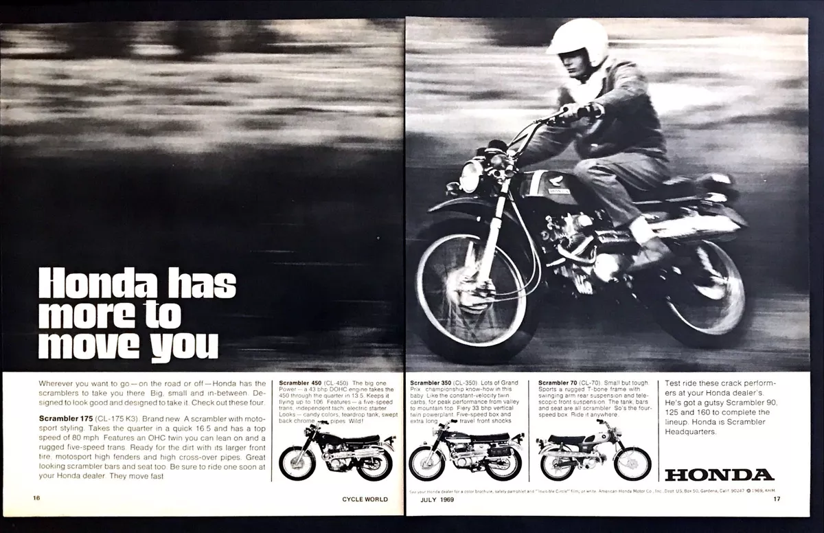 1969 Honda Scrambler CL 450 350 175 70 Motorcycle photo 2-page vintage  print ad