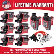 8 Pack Square Ignition Coil & Spark Plug Wire For Chevy GMC 4.8L 5.3L 6.0L 8.1L