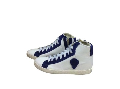 scarpe sneakers alte uomo donna pelle bianco blu Via Condotti scudo blu  bianco | eBay