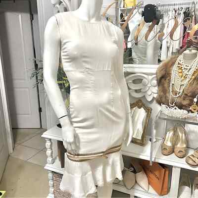 $1650 Roberto Cavalli Ivory & Gold Woven Dress 38