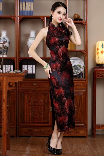 Chinesisches Damen Satin Abendkleid Ball lang Sommer Cheongsam traditionell Qipao - Bild 5 von 9