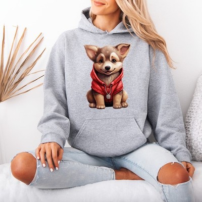 Puppy Dog Red Hoodie Womens Hoodie Sweatshirt Animal Graphic Pullover Hoodies