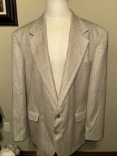 Haggar Imperial Sport Coat Blazer Two Button Taupe Herringbone Sz 46 EUC A35