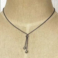 925 Sterling Silver Necklace Popcorn Chain Y-Drop Faux Lariat 4.51G Tested