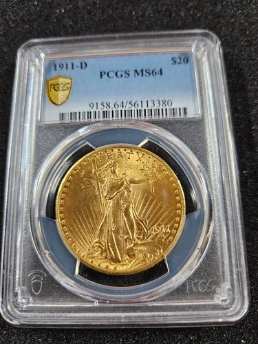 🌟 1911-D $20 Gold St. Gaudens Liberty Double Eagle PCGS MS64 UNC Coin
