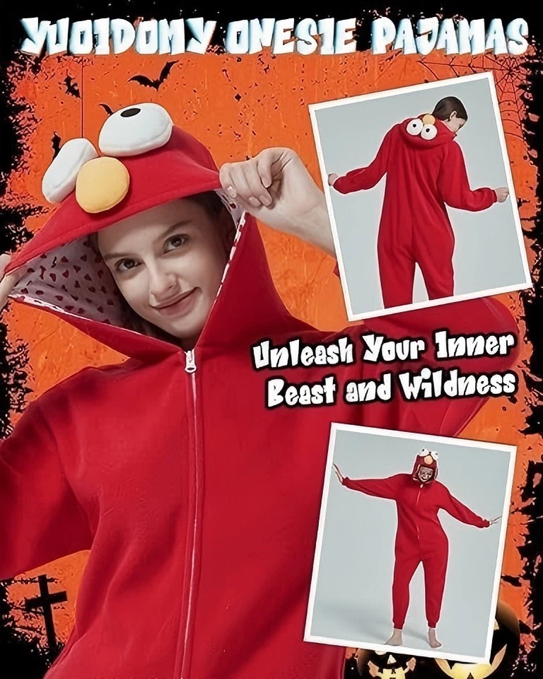 HALLOWEEN SESAME STREET ELMO ADULT FULL ZIP UP PAJAMAS - Image 2 of 3