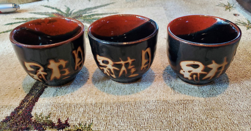 Vintage Set of 3 Three -Brown Tone  Japanese Sake Cups 