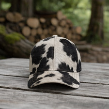 Genuine Cowhide Hair On Hide Baseball Cap Handmade Western Leather Hat Unisex