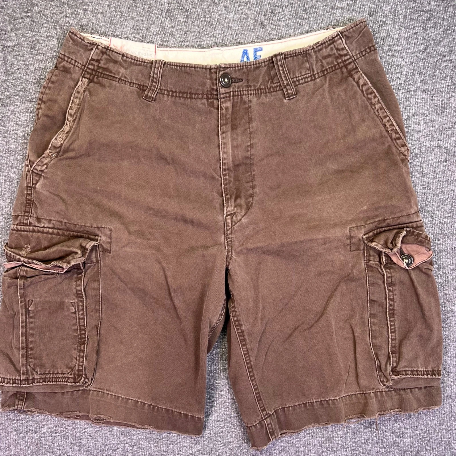 American Eagle Cargo Shorts Mens 35x10 Brown Utility Casual Retro Multi-Pocket