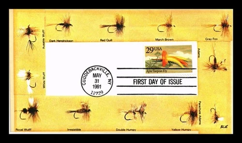 US COVER BEDFORD CACHETS FIRST DAY OF ISSUE FISHING LURES APTE TARPON FLY