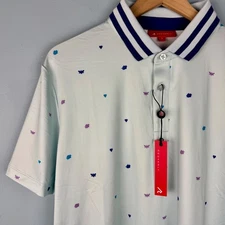 NEW Redvanly Men's L Blue White Langham Golf Polo Shirt Breeze Print Stretch
