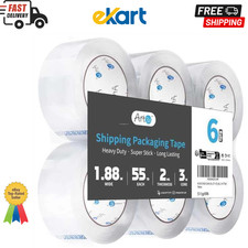 6 Rolls Carton Sealing Tape Heavy Duty, Clear Packing Tape, 1.88" x 55 yds, 2 mi