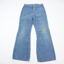 Vintage 70s Pants Womens 28" Waist Flared Corduroy Faded Blue Front Pocket Boho