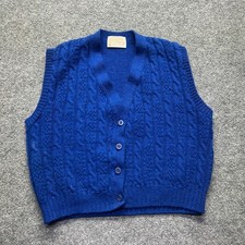 Pendleton womens Wool Cable Knit Sweater Vest Button Vintage USA Blue Large