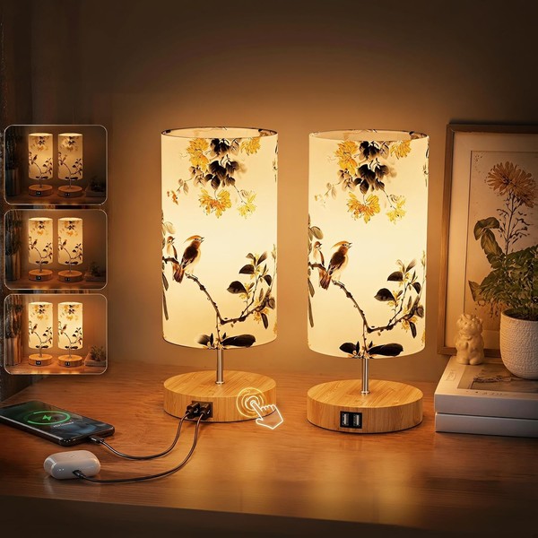 Nachttischlampe 2Er Set Touch Dimmer Mit USB Ladefunktion Tischlampe-image