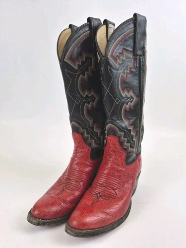 Vintage Adams Boot Co Red Ostrich Embossed Cowboy Boots Womens 5
