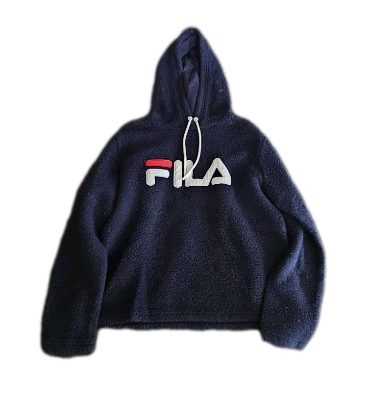 Felpa con cappuccio uomo FILA blu in pile di poliestere spell out taglia large