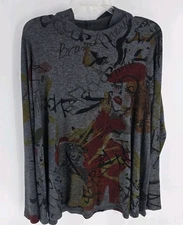 Inoah Womens Size Large Top Dark Gray Graphic Abstract Print  Boho Artsy