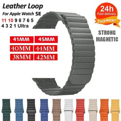 Genuine Leather Loop Magnetic Watch Band For Apple Watch Series 11 10 9 8 7 6 5 
