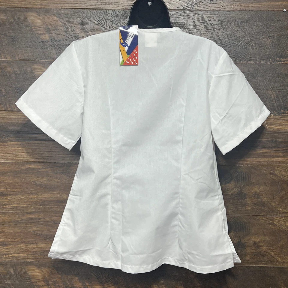 Blusa Médica Spectrum Mediana Uniforme Enfermera Blanca Mezcla de Algodón Cuello en V Ligera Foto 3 de 4